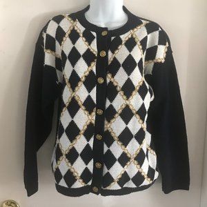 Norton McNaughtonPetites navy white gold cardigan